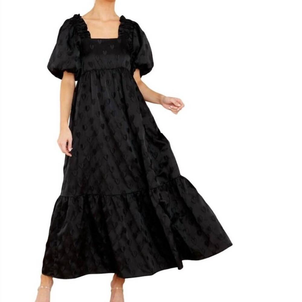 Crosby by Mollie Burch Venita Aspen Lady Day Maxi Dress Large Dancing Hearts